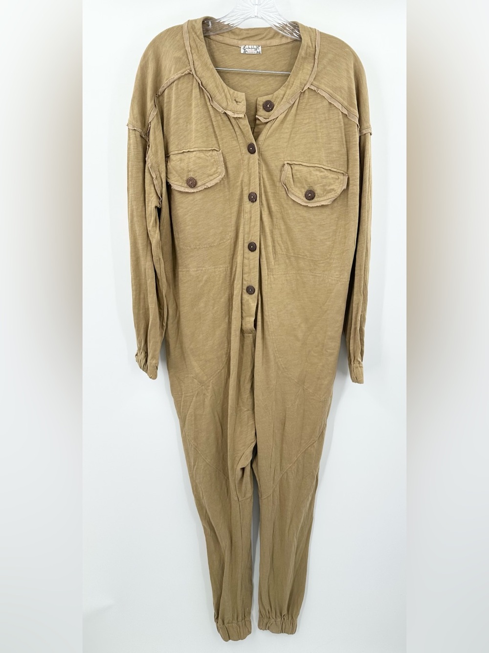 Free People Long‎ John Tan Drop Crotch Slouch Jumpsuit Size Small